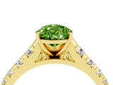 Yellow gold Pear Cut Peridot Solitaire Ring with Cathedral Setting and Pavé Band_4