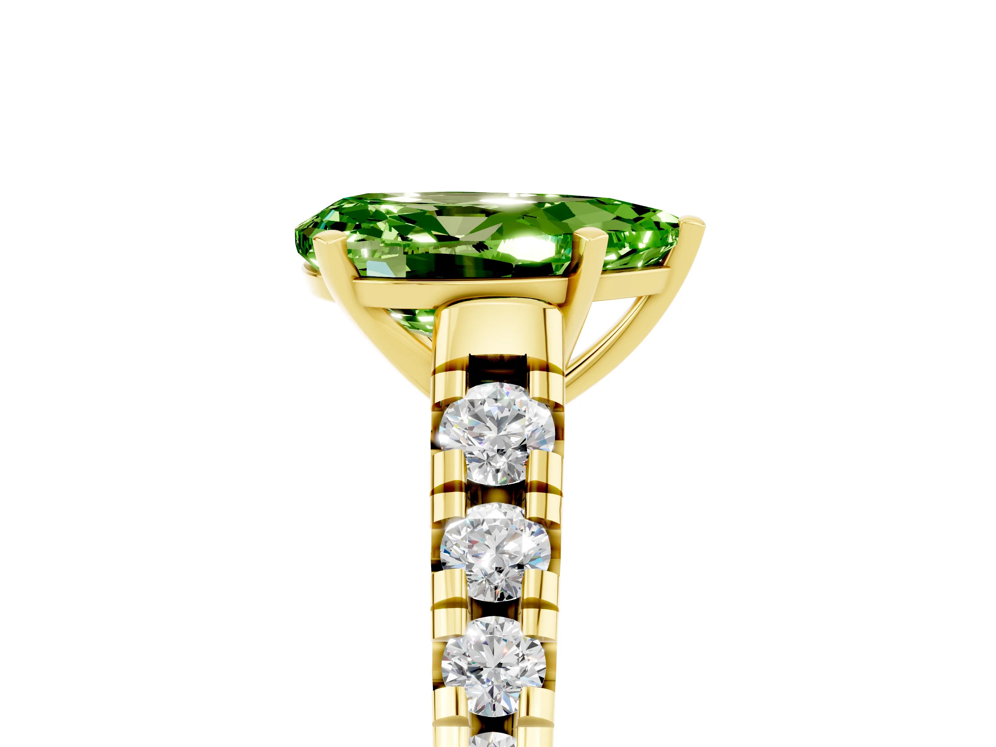 Yellow gold Pear Cut Peridot Solitaire Ring with Cathedral Setting and Pavé Band_5