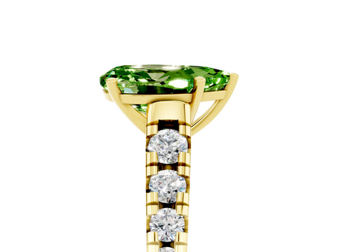 Yellow gold Pear Cut Peridot Solitaire Ring with Cathedral Setting and Pavé Band_5