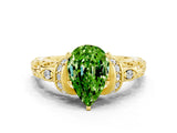 Yellow gold Pear Cut Peridot Solitaire Ring with Filigree Band and Four-Prong Setting_24