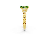 Yellow gold Pear Cut Peridot Solitaire Ring with Filigree Band and Four-Prong Setting_26