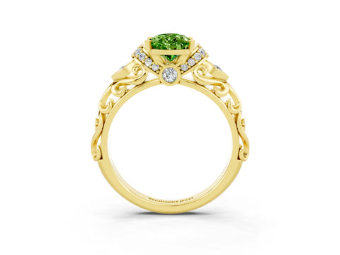 Yellow gold Pear Cut Peridot Solitaire Ring with Filigree Band and Four-Prong Setting_27