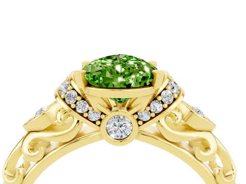 Yellow gold Pear Cut Peridot Solitaire Ring with Filigree Band and Four-Prong Setting_28