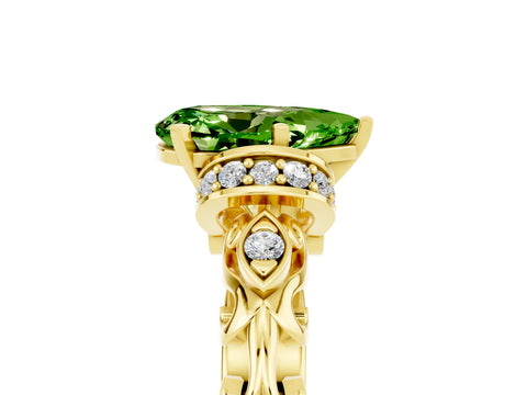 Yellow gold Pear Cut Peridot Solitaire Ring with Filigree Band and Four-Prong Setting_29