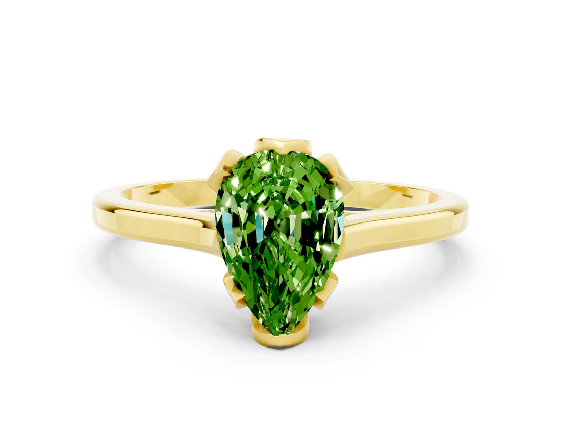 Yellow gold Pear Cut Peridot Solitaire Ring with Flower Prong Setting and Classic Band_12