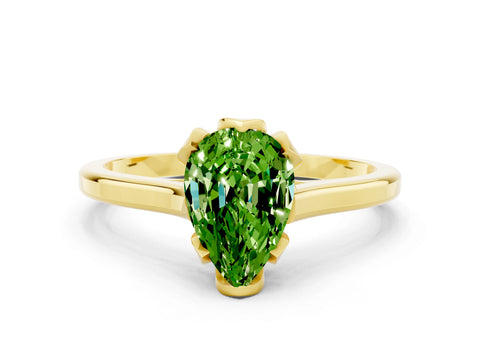 Yellow gold Pear Cut Peridot Solitaire Ring with Flower Prong Setting and Classic Band_12