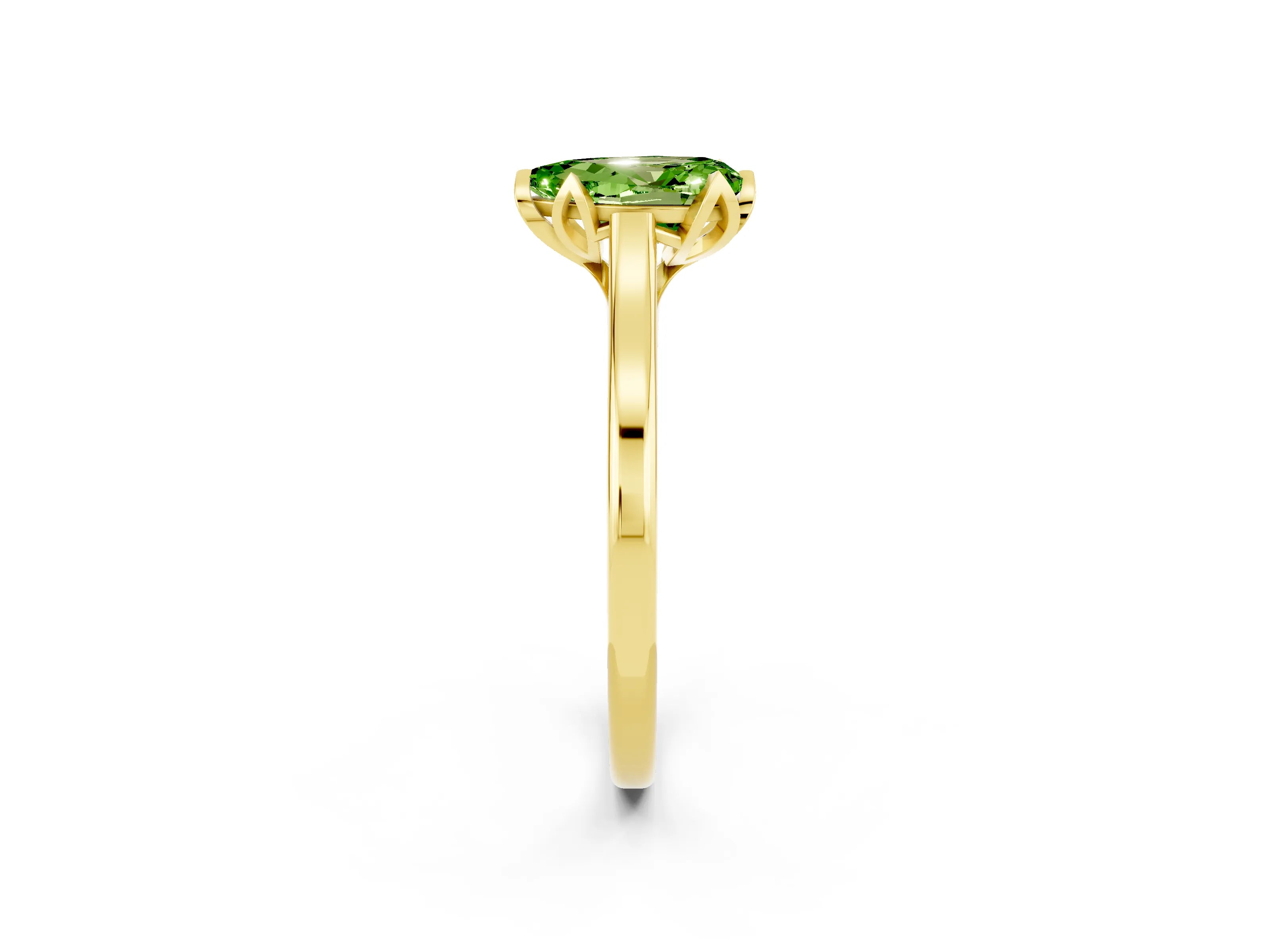 Yellow gold Pear Cut Peridot Solitaire Ring with Flower Prong Setting and Classic Band_14