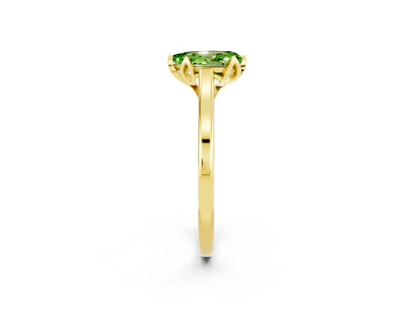 Yellow gold Pear Cut Peridot Solitaire Ring with Flower Prong Setting and Classic Band