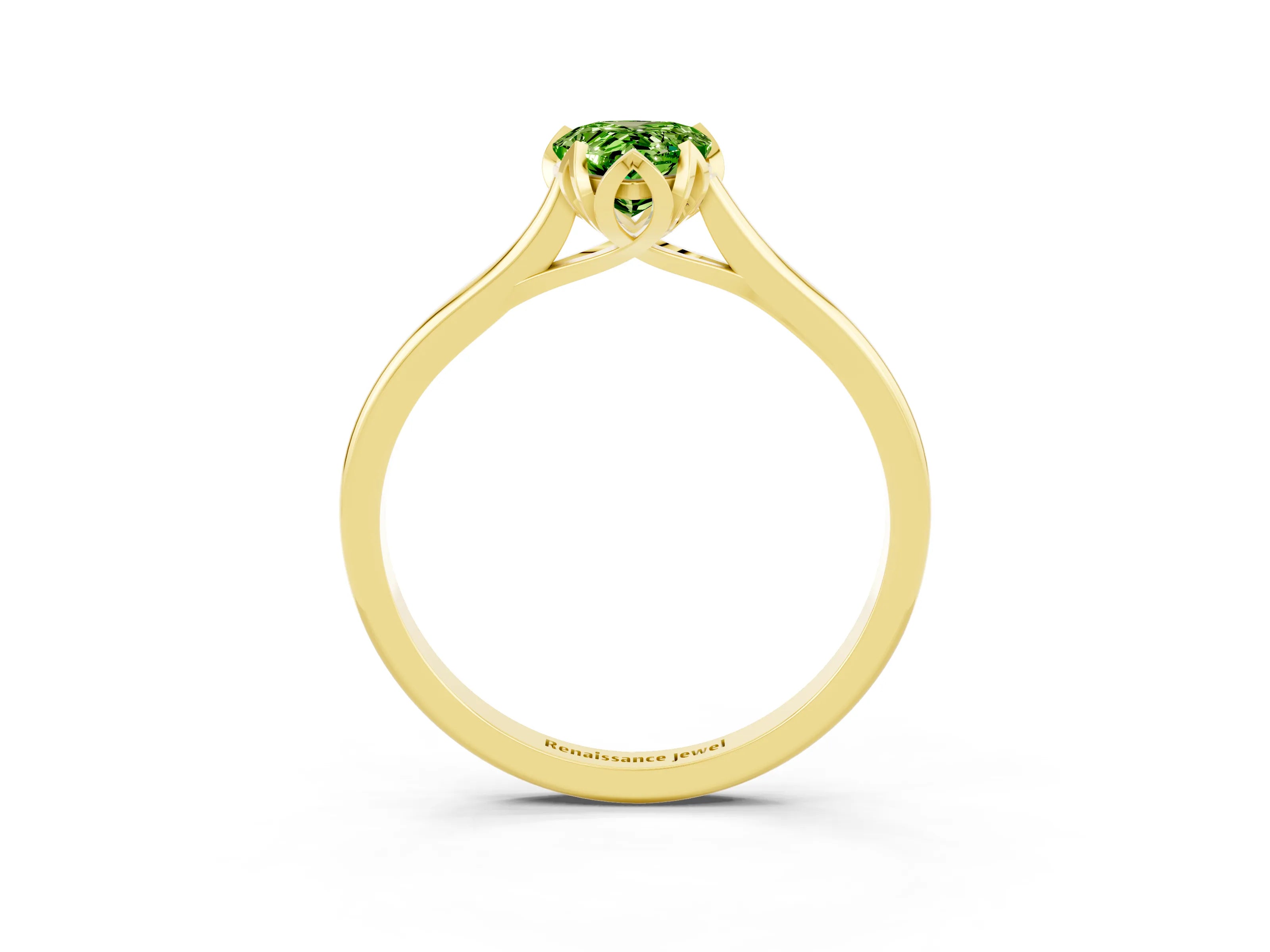 Yellow gold Pear Cut Peridot Solitaire Ring with Flower Prong Setting and Classic Band_15