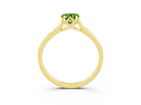 Yellow gold Pear Cut Peridot Solitaire Ring with Flower Prong Setting and Classic Band_15