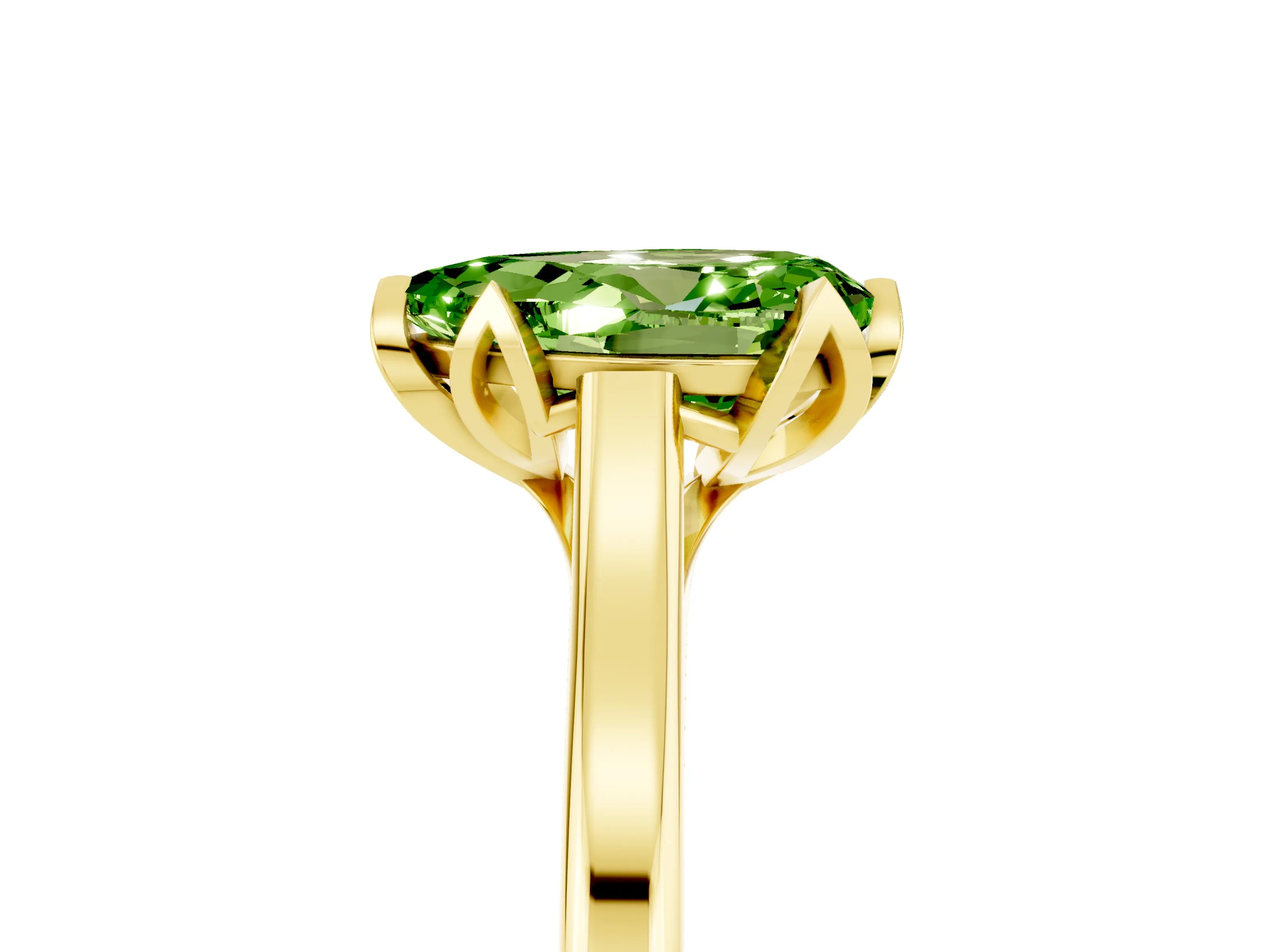 Yellow gold Pear Cut Peridot Solitaire Ring with Flower Prong Setting and Classic Band_17