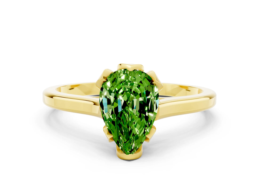 Yellow gold Pear Cut Peridot Solitaire Ring with Flower Prong Setting and Classic Band_36