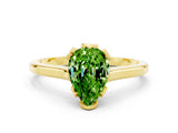 Yellow gold Pear Cut Peridot Solitaire Ring with Flower Prong Setting and Classic Band_36