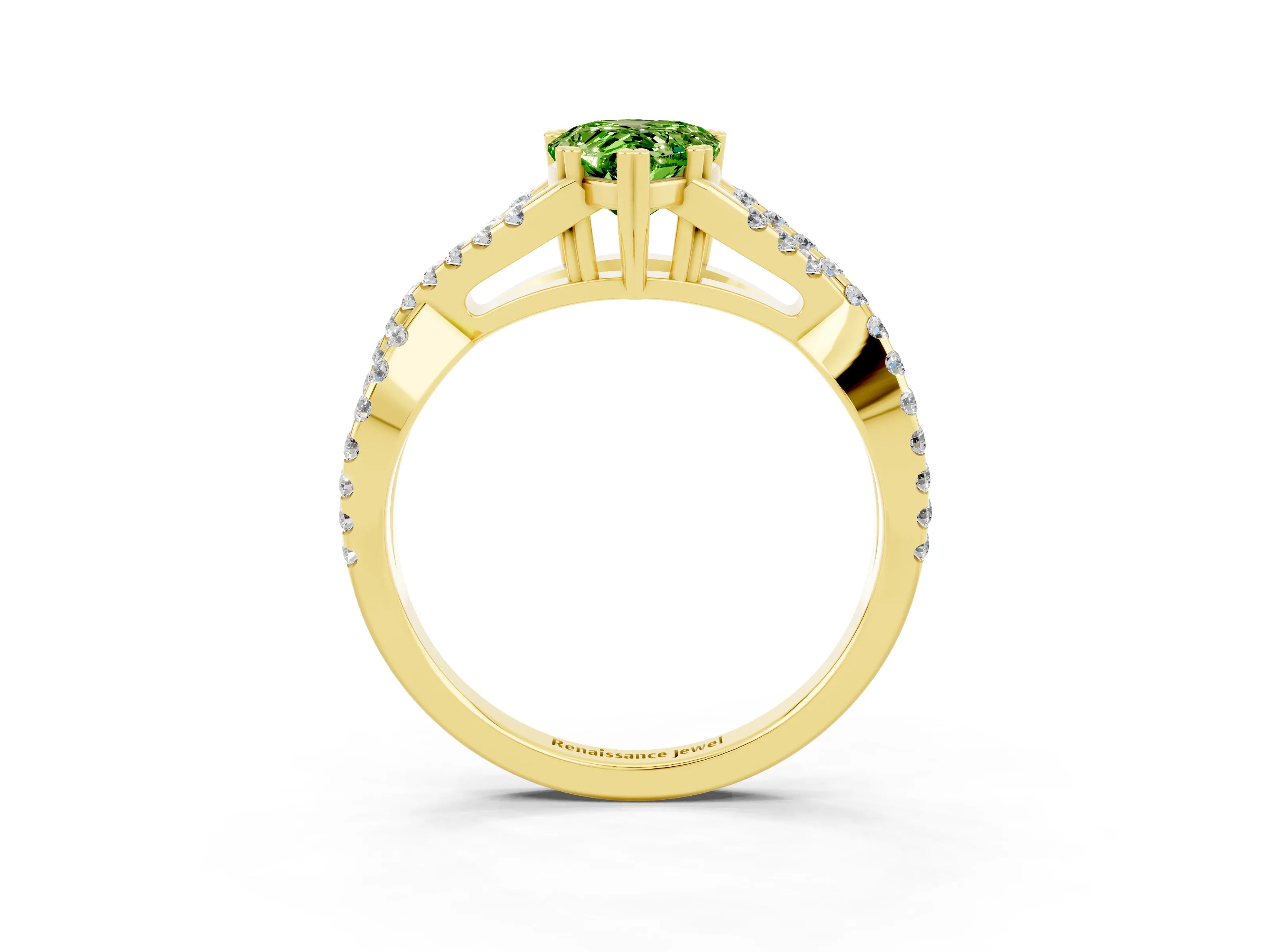 Yellow gold Pear Cut Peridot Solitaire Ring with Four-Prong Setting and Twisted Pavé Band_3