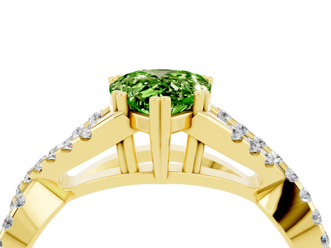Yellow gold Pear Cut Peridot Solitaire Ring with Four-Prong Setting and Twisted Pavé Band_4