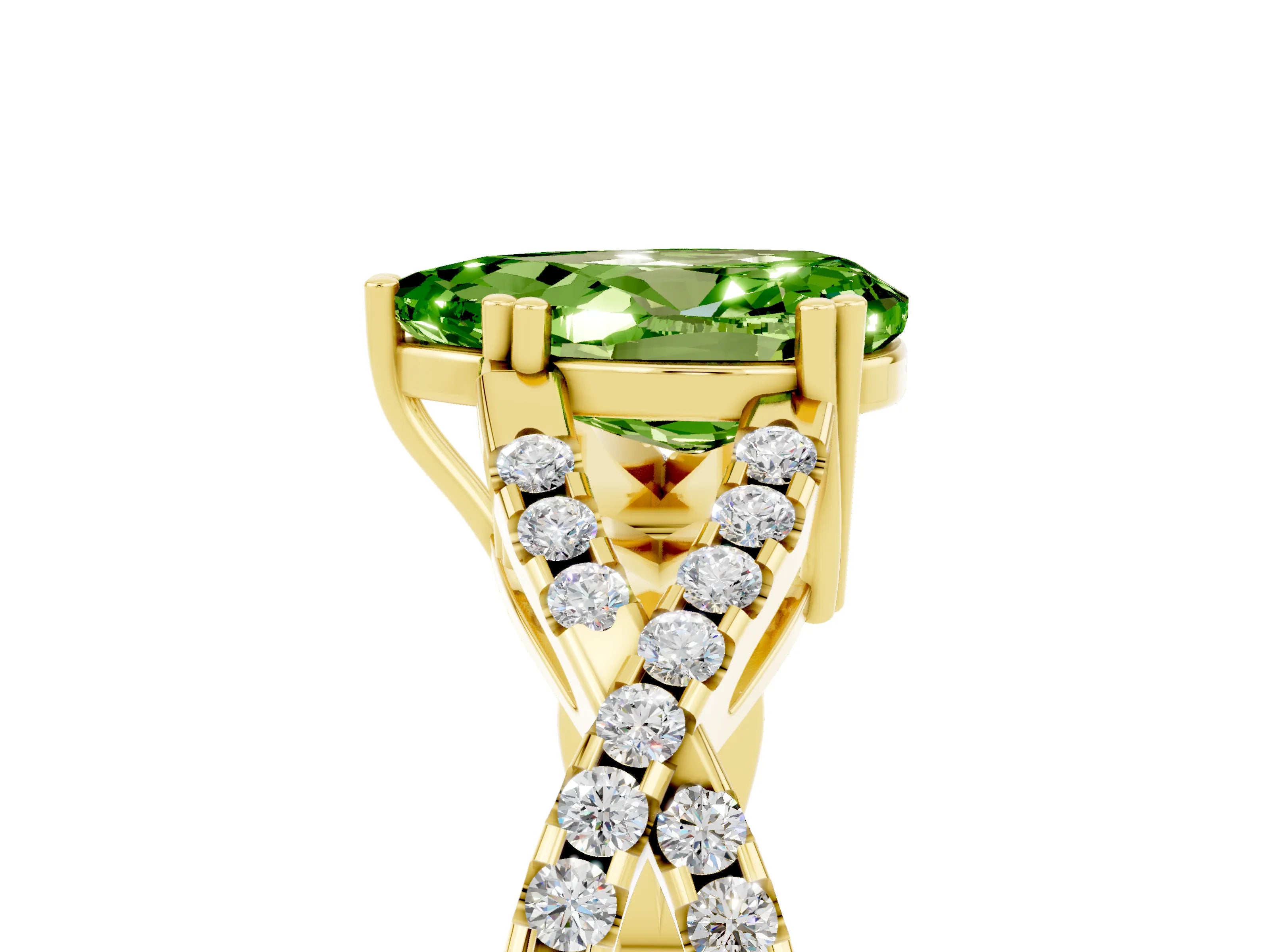 Yellow gold Pear Cut Peridot Solitaire Ring with Four-Prong Setting and Twisted Pavé Band_5