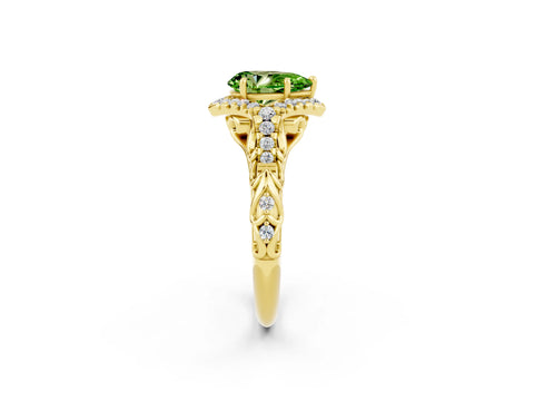 Yellow gold Pear Cut Peridot Solitaire Ring with Hidden Halo and Pavé Band_14