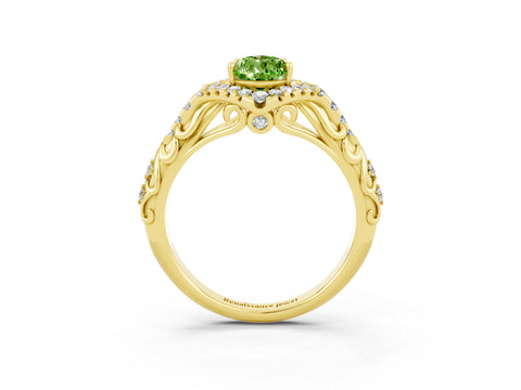 Yellow gold Pear Cut Peridot Solitaire Ring with Hidden Halo and Pavé Band_15