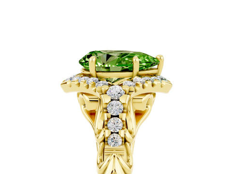 Yellow gold Pear Cut Peridot Solitaire Ring with Hidden Halo and Pavé Band_17