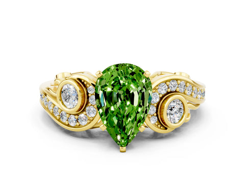 Yellow gold Pear Cut Peridot Solitaire Ring with Milgrain Pavé Band and Four-Prong Setting_24