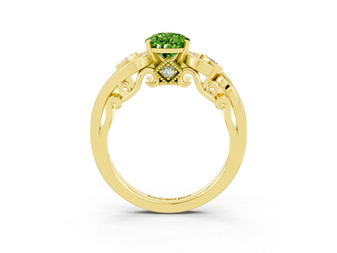 Yellow gold Pear Cut Peridot Solitaire Ring with Milgrain Pavé Band and Four-Prong Setting_27