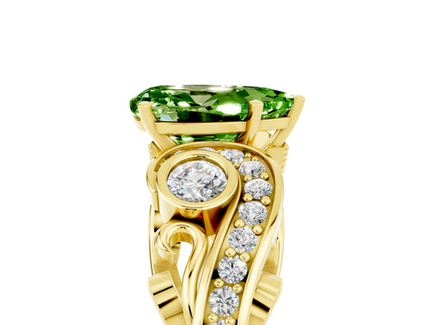 Yellow gold Pear Cut Peridot Solitaire Ring with Milgrain Pavé Band and Four-Prong Setting_29
