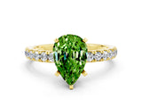 Yellow gold Pear Cut Peridot Solitaire Ring with Pavé Accents and Four-Prong Setting