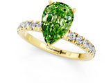 Yellow gold Pear Cut Peridot Solitaire Ring with Pavé Accents and Four-Prong Setting_1