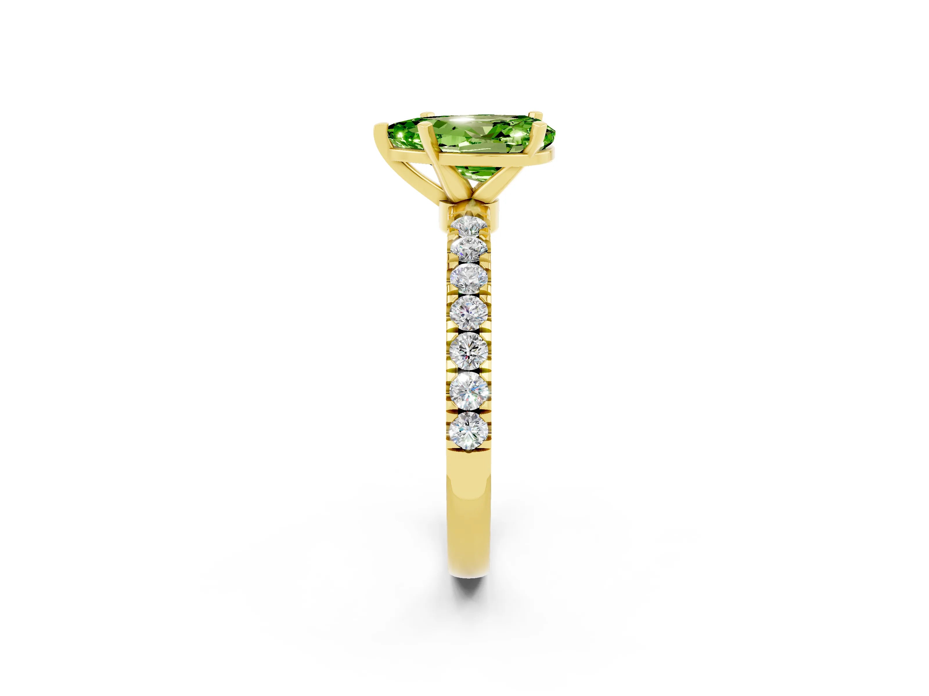 Yellow gold Pear Cut Peridot Solitaire Ring with Pavé Accents and Four-Prong Setting_2