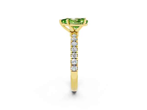 Yellow gold Pear Cut Peridot Solitaire Ring with Pavé Accents and Four-Prong Setting