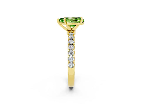 Yellow gold Pear Cut Peridot Solitaire Ring with Pavé Accents and Four-Prong Setting_2