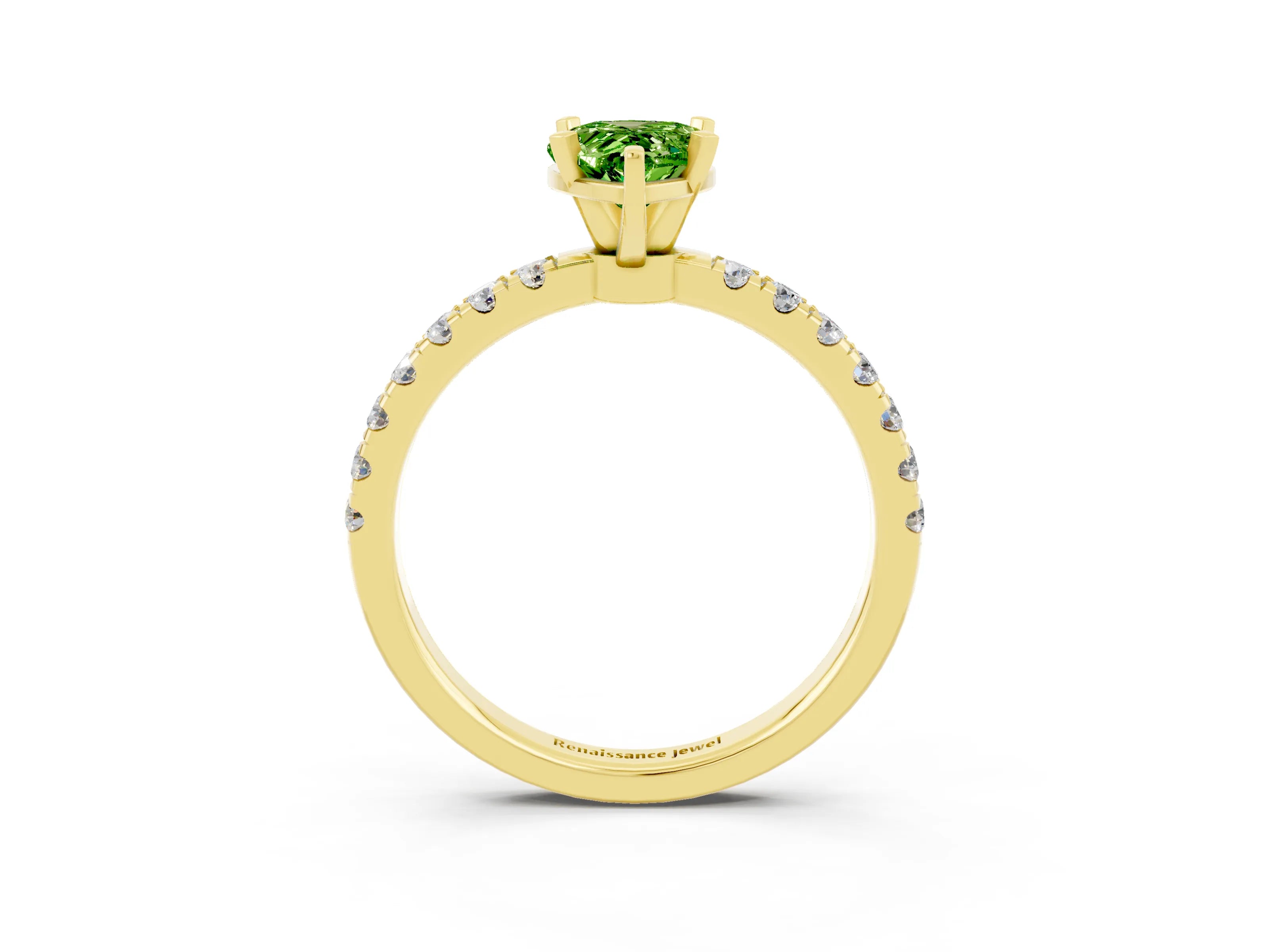 Yellow gold Pear Cut Peridot Solitaire Ring with Pavé Accents and Four-Prong Setting_3