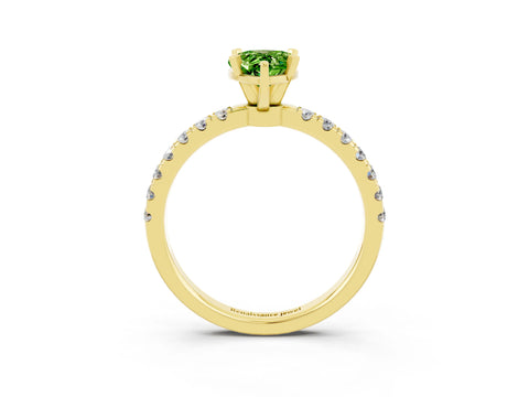 Yellow gold Pear Cut Peridot Solitaire Ring with Pavé Accents and Four-Prong Setting_3