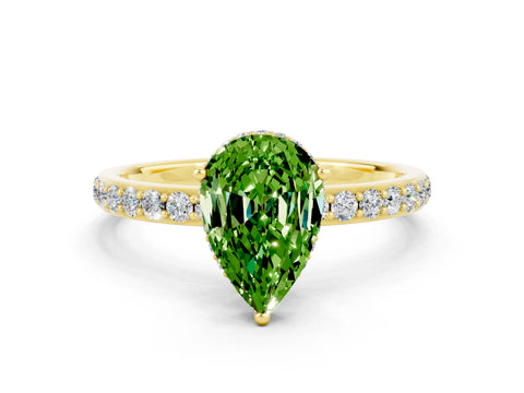 Yellow gold Pear Cut Peridot Solitaire Ring with Pavé Band and Hidden Halo_12