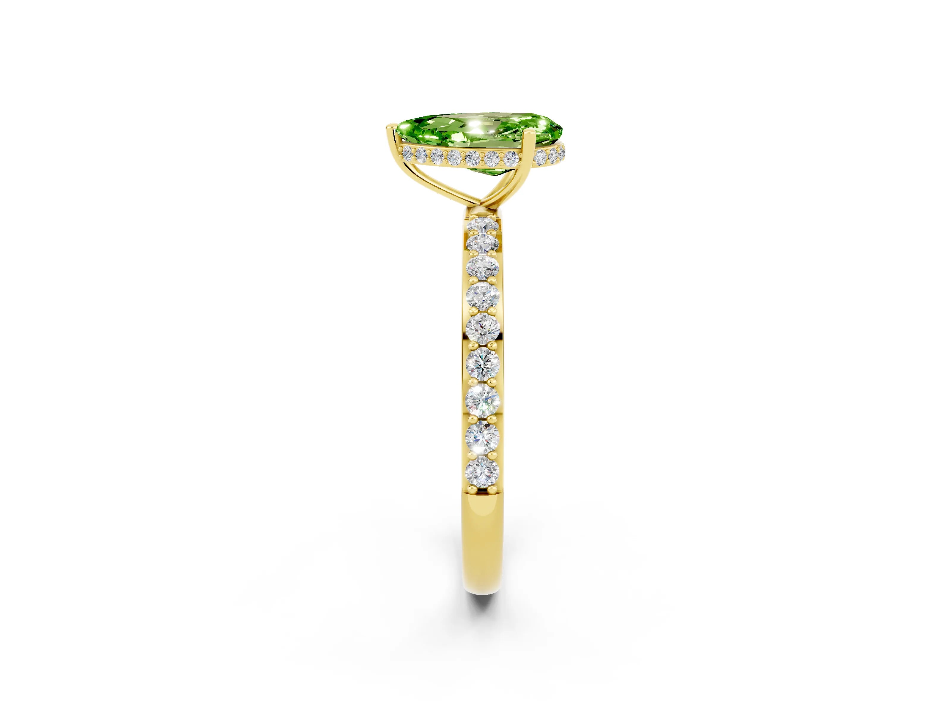Yellow gold Pear Cut Peridot Solitaire Ring with Pavé Band and Hidden Halo_14