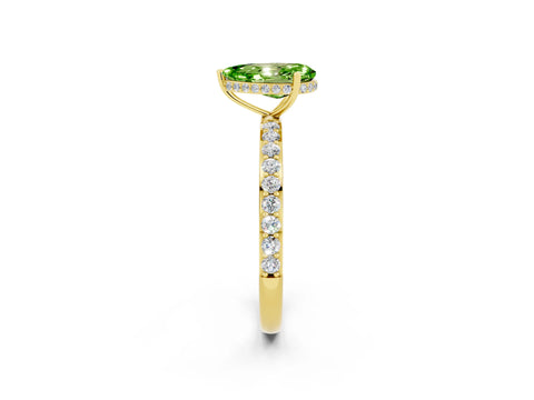 Yellow gold Pear Cut Peridot Solitaire Ring with Pavé Band and Hidden Halo_14