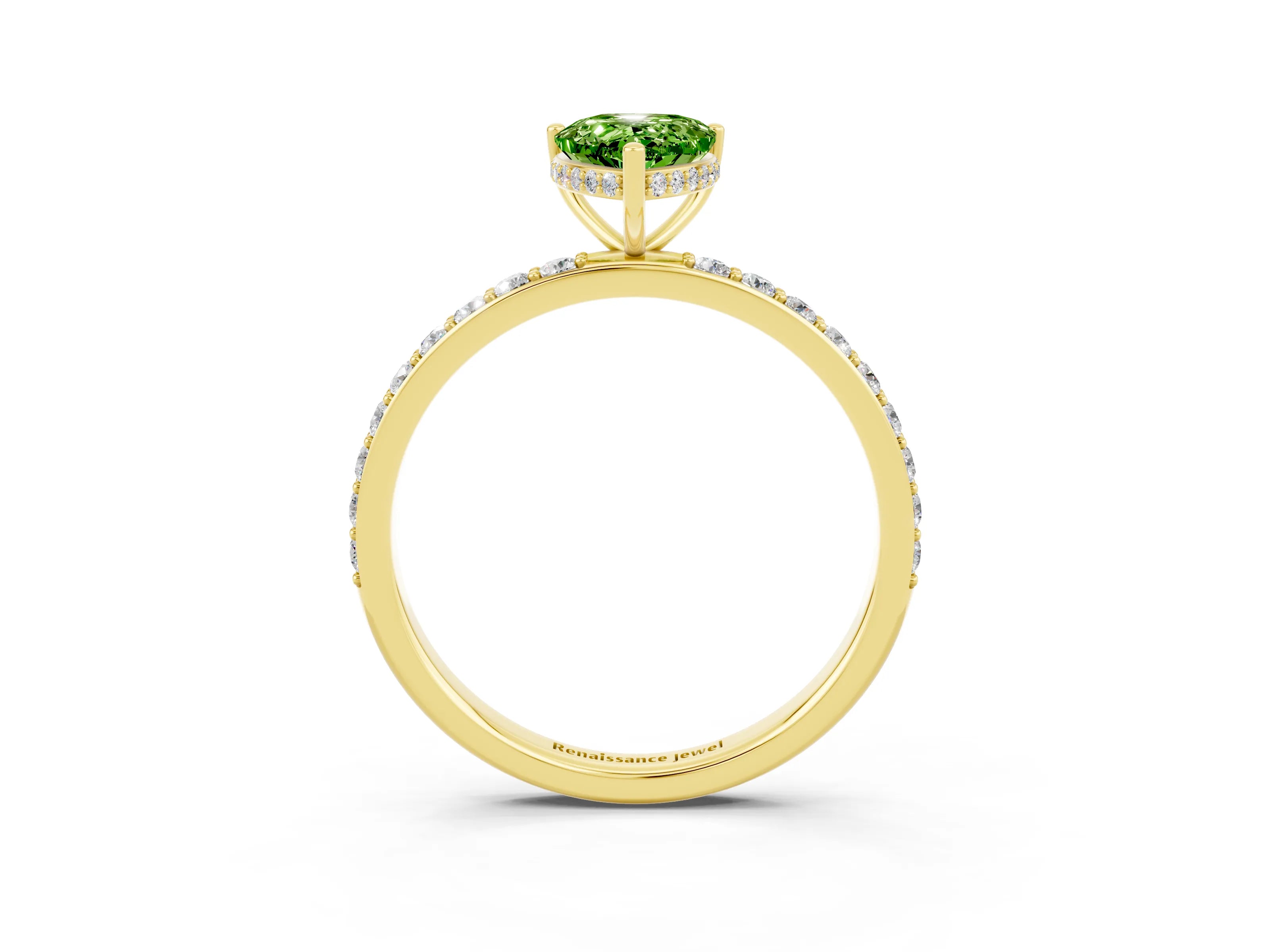 Yellow gold Pear Cut Peridot Solitaire Ring with Pavé Band and Hidden Halo_15