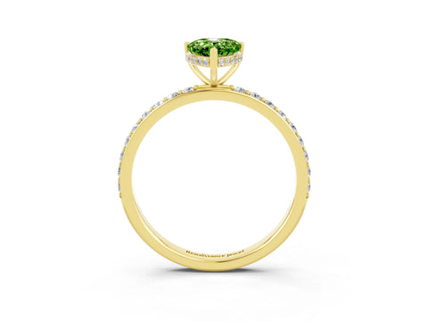 Yellow gold Pear Cut Peridot Solitaire Ring with Pavé Band and Hidden Halo_15