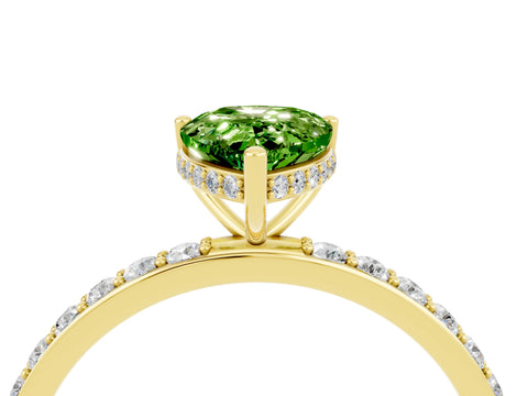 Yellow gold Pear Cut Peridot Solitaire Ring with Pavé Band and Hidden Halo_16