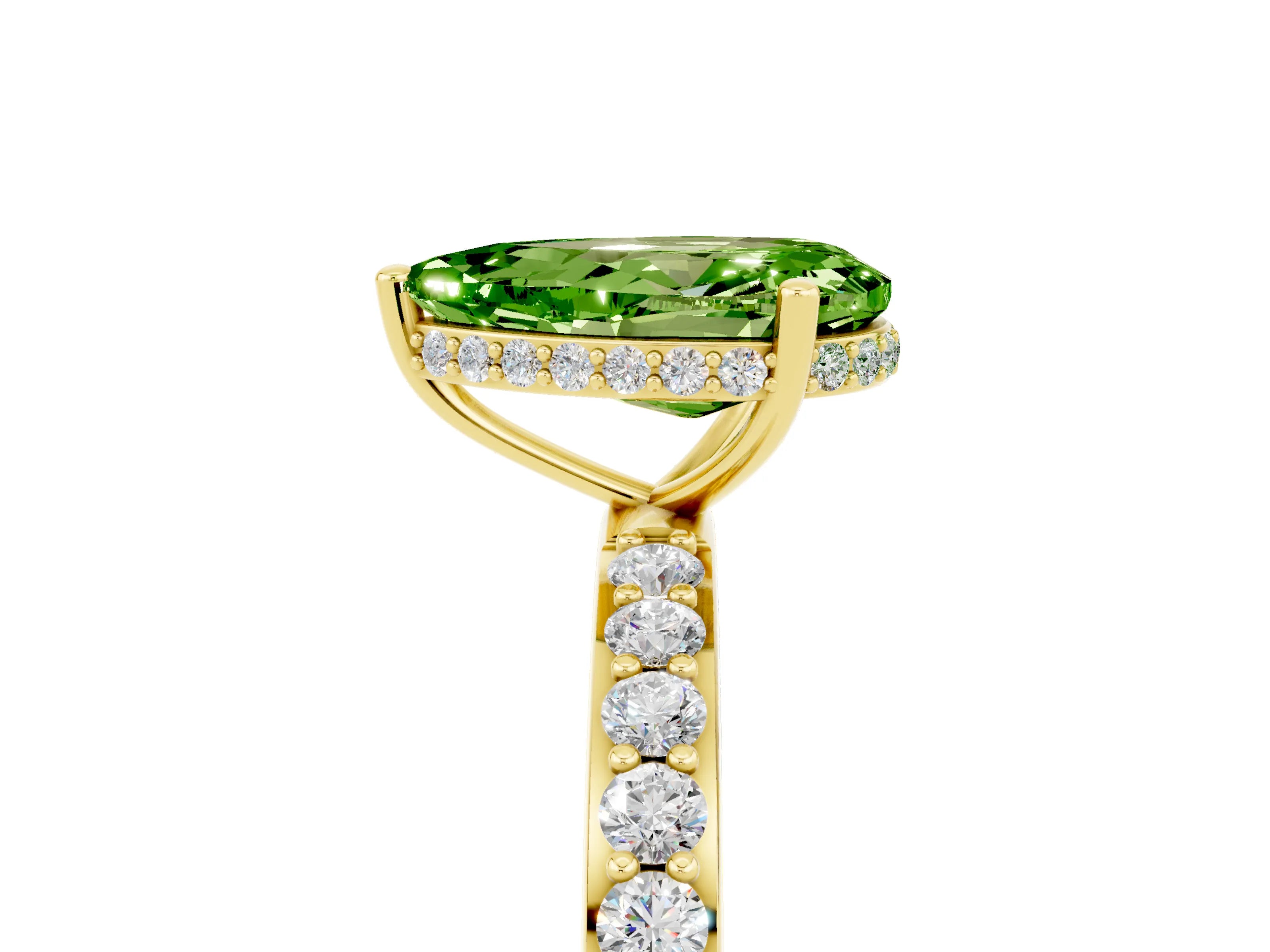 Yellow gold Pear Cut Peridot Solitaire Ring with Pavé Band and Hidden Halo_17