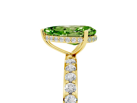 Yellow gold Pear Cut Peridot Solitaire Ring with Pavé Band and Hidden Halo_17