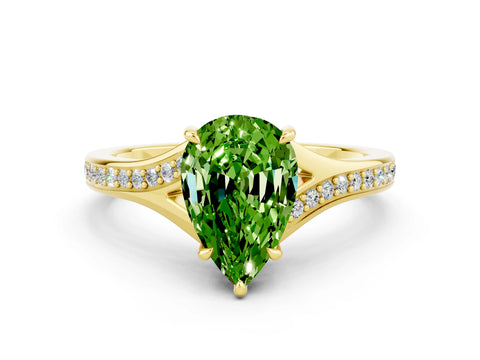 Yellow gold Pear Cut Peridot Solitaire Ring with Pavé Band and Prong Setting_12