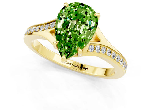 Yellow gold Pear Cut Peridot Solitaire Ring with Pavé Band and Prong Setting_13