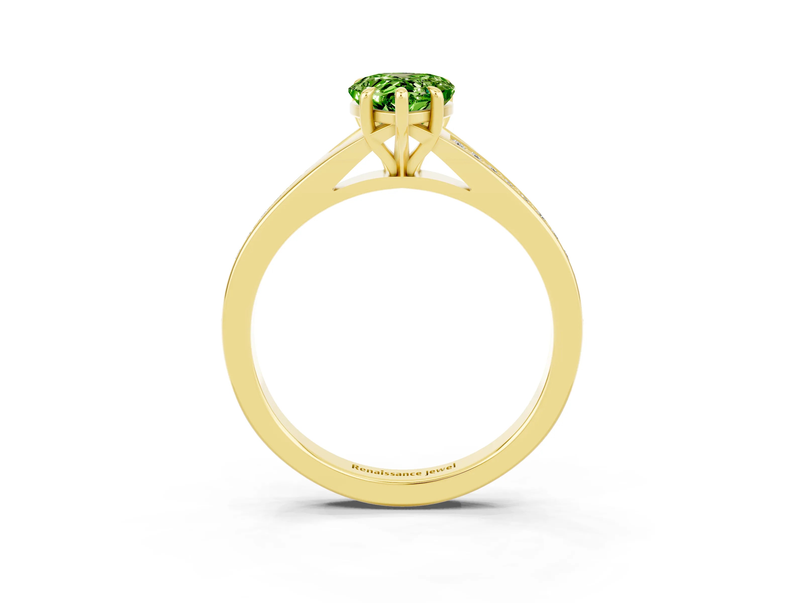 Yellow gold Pear Cut Peridot Solitaire Ring with Pavé Band and Prong Setting_15