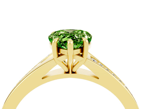 Yellow gold Pear Cut Peridot Solitaire Ring with Pavé Band and Prong Setting_16