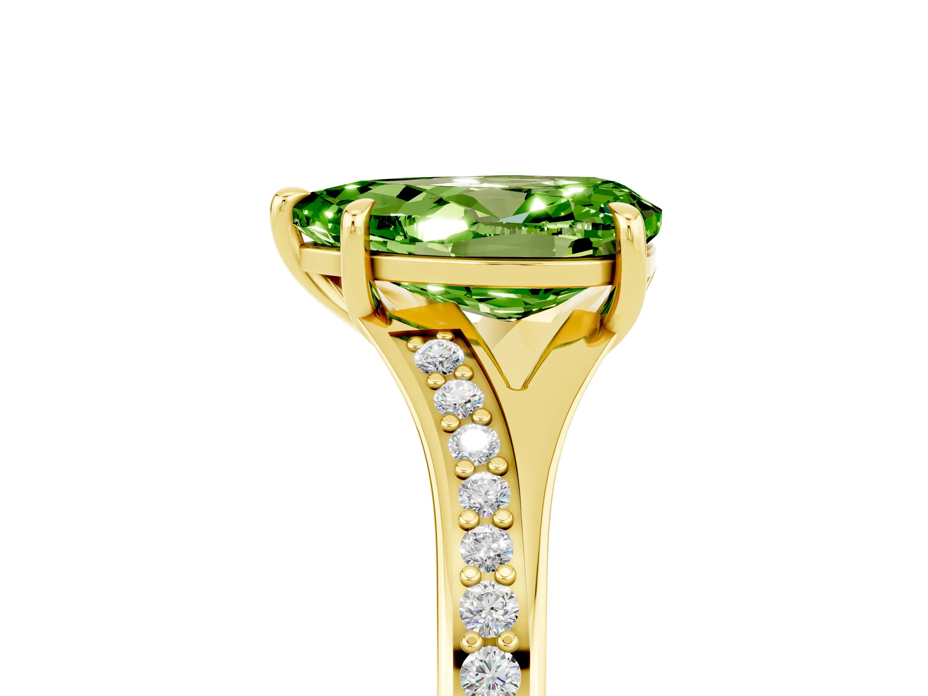 Yellow gold Pear Cut Peridot Solitaire Ring with Pavé Band and Prong Setting_17