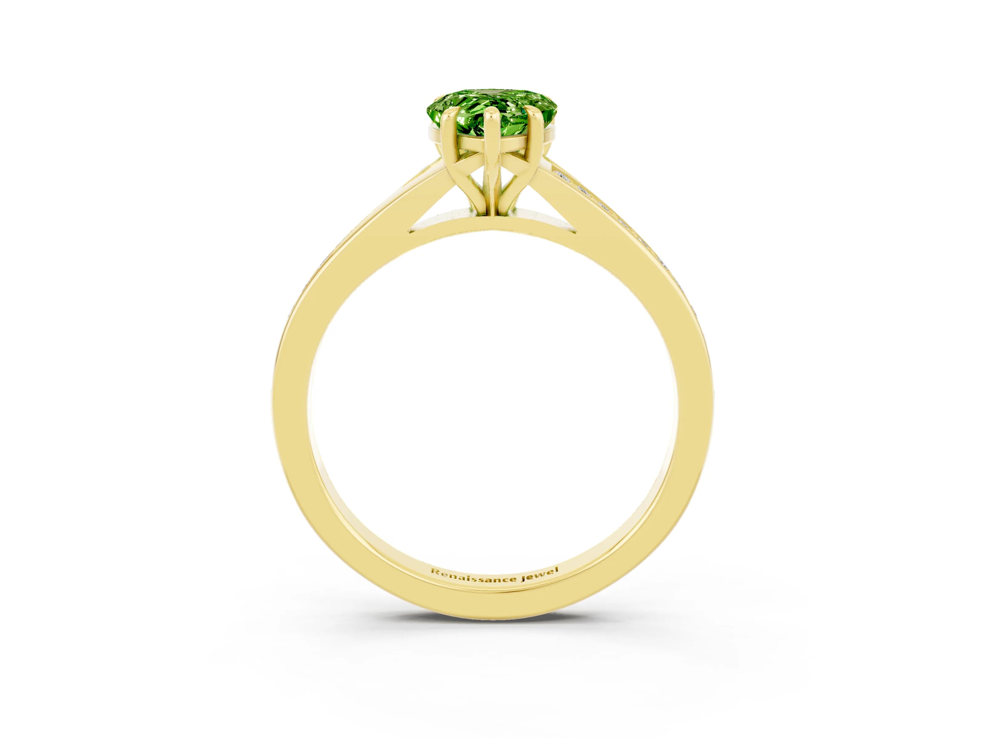 Yellow gold Pear Cut Peridot Solitaire Ring with Pavé Band and Prong Setting_3