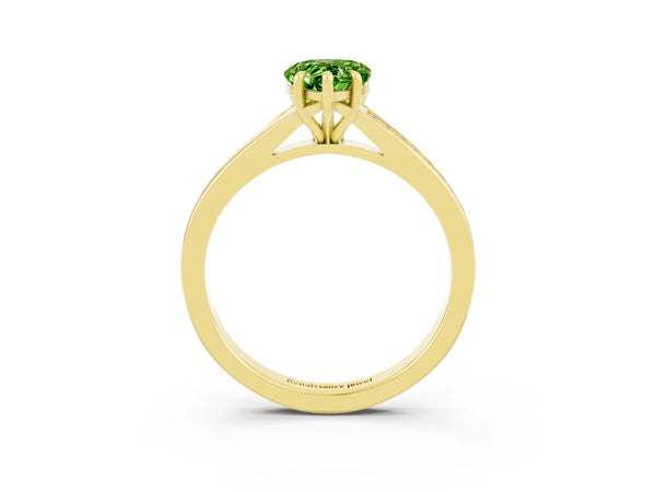 Yellow gold Pear Cut Peridot Solitaire Ring with Pavé Band and Prong Setting