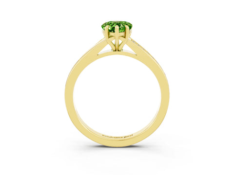 Yellow gold Pear Cut Peridot Solitaire Ring with Pavé Band and Prong Setting_3
