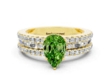 Yellow gold Pear Cut Peridot Solitaire Ring with Pavé and Channel Set Band